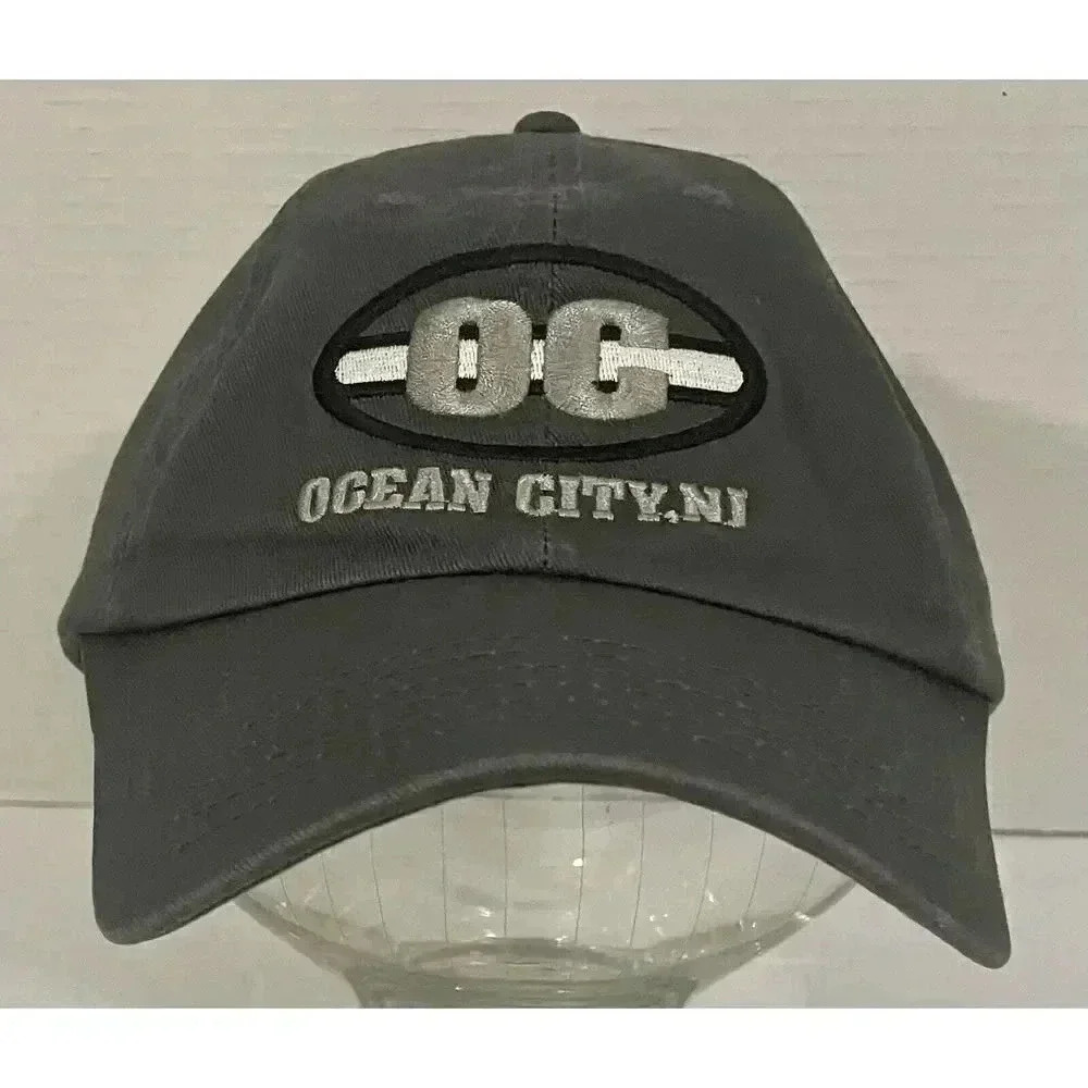 Ocean City OC New Jersey‎ Gray Black White Cotton Hook And Loop Strap Cap Hat